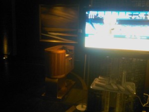 a tv in a dark room