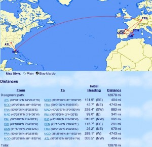 a map of the world with a distance