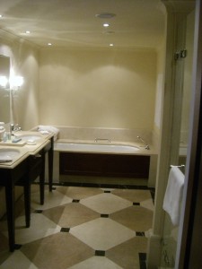 a bathroom with a bathtub and sink