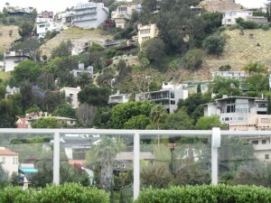 a fence with a white railing and trees