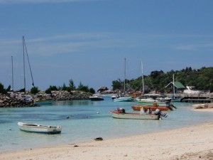 boats on the water near a beach