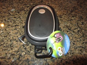 a small speaker on a marbled surface
