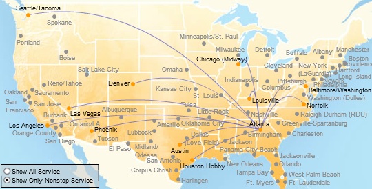 southwest airlines points map