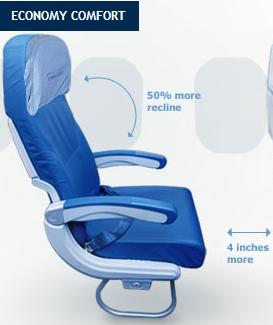 a blue and white airplane seat
