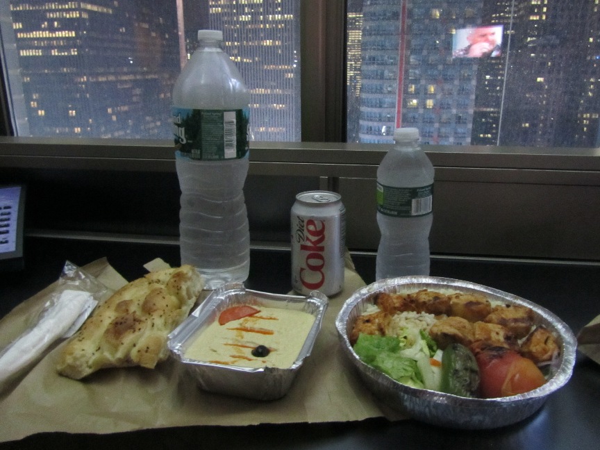 a table with food and drinks