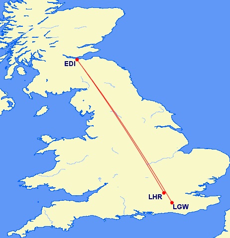 a map of england with a route