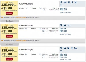 a screenshot of a flight schedule