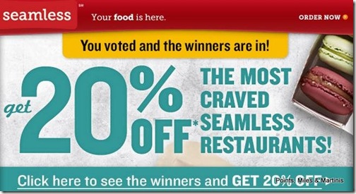 20 Percent Discount Off Seamless Food Delivery Order