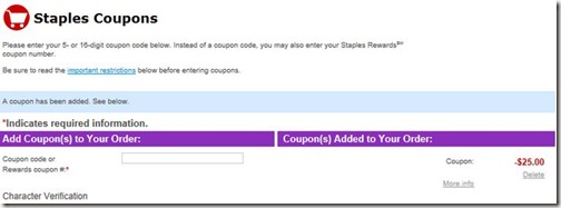 Add Staples Coupon for 25 off