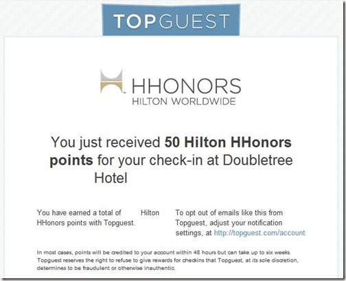 Hilton Top Guest Points Confirmation