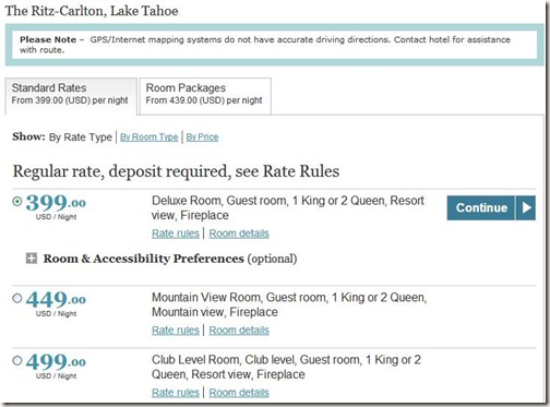 Ritz Carlton Club Level Room Prize Lake Tahoe