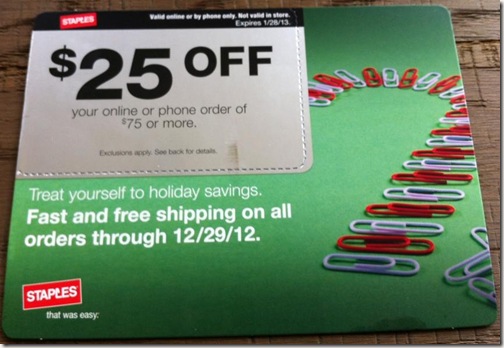 Staples Gift Card for 25 Dollars Off