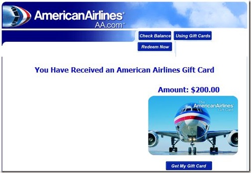 Gift Card Order from AA
