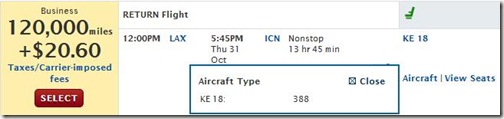 Korean Air LAX to ICN Business Class