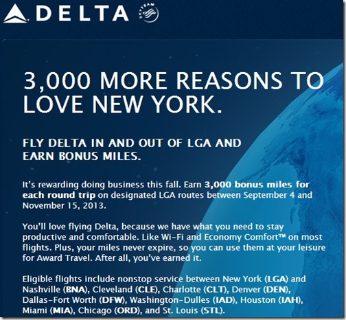 Delta 3000 Bonus Miles From LGA