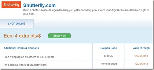Shutterfly 2013 4 Chase points per dollar