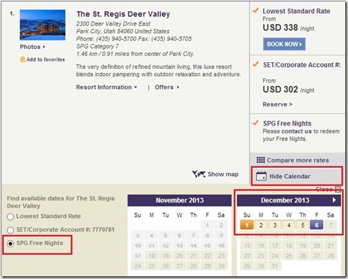 SPG Month Long Calendar Availability