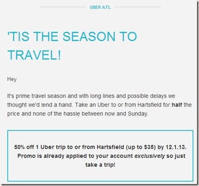 Uber 50 Percent Discount 2013 Atlanta