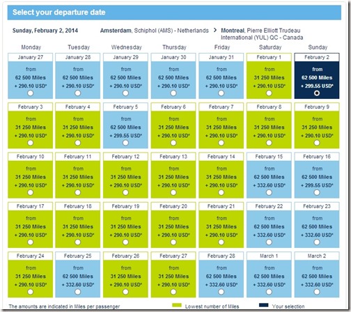 Air France Promo Award Availability from Amsterdam