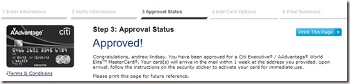 Approval Status for AA Card