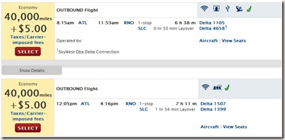 Delta Award Pricing to Reno