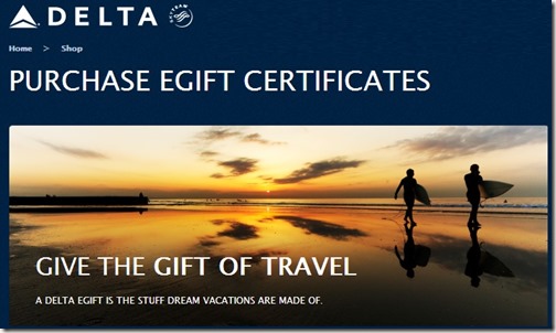 Delta eGift certificate website