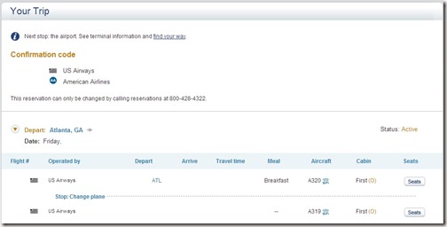 Select US Airways Seat on American Airlines