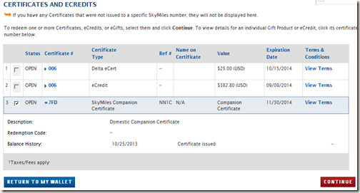 Delta Companion Certificate Selection
