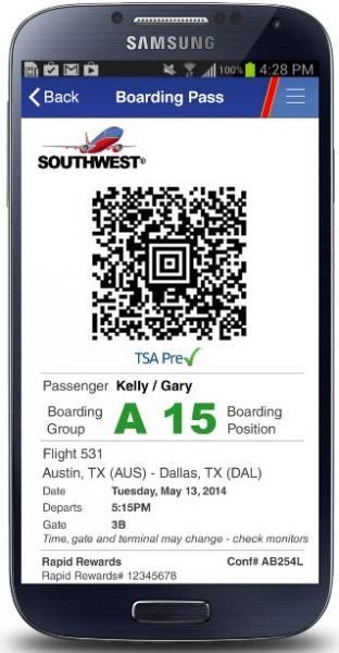 Southwest Mobile Boarding Pass