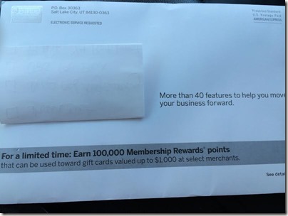 Amex Business Platinum 100000 Offer Envelope