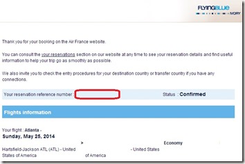 Air France Confirmation Number Location