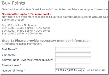 Amtrak Purchase Points