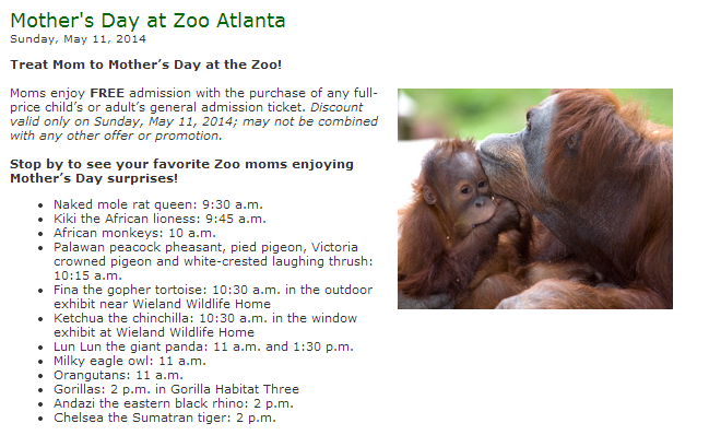 pmm free zoo admission for mothers day 2014