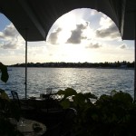 a view of a beach from a patio