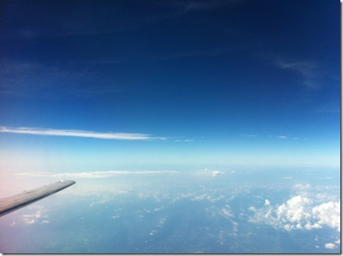 a view of the sky from an airplane window