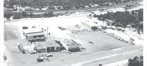 an aerial view of a parking lot