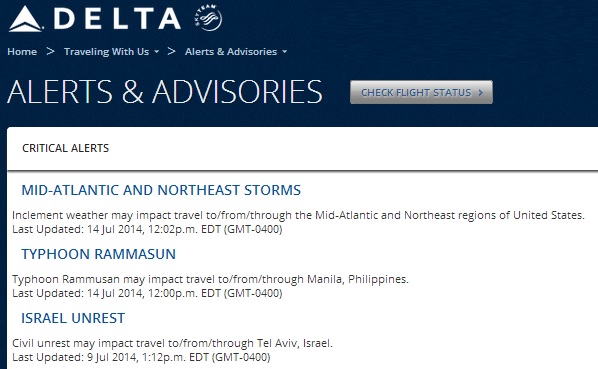 delta travel advisory florida