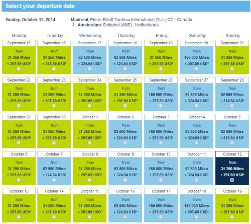 October 2014 KLM Promo Award Availability from Montreal
