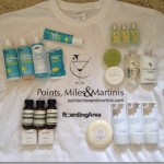 a t-shirt with various bottles of shampoo and other products