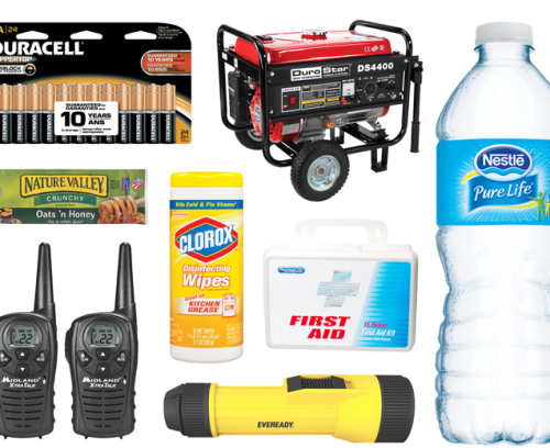 a collage of items for emergency preparedness