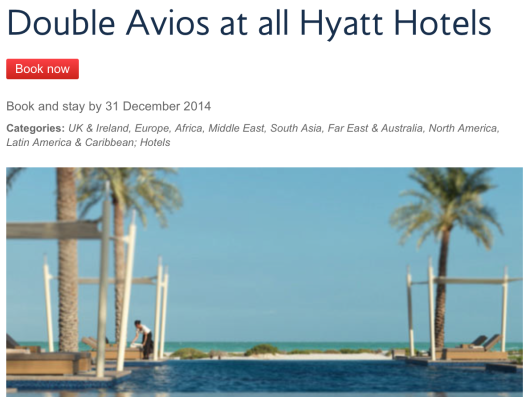 Bonus Avios Points With Hyatt 1 Night Stay