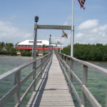 a wooden bridge over water