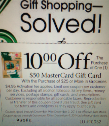 $10 Off MasterCard Gift Card Deal