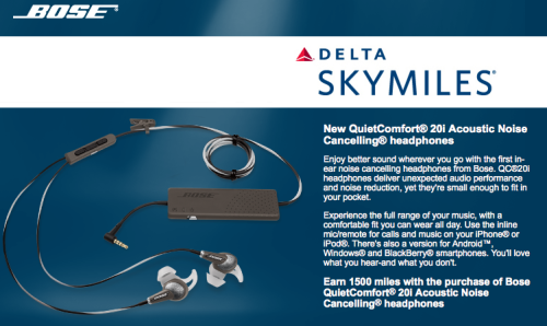 Earn 1500 Delta Miles When You Buy Bose QC20i Or QC20