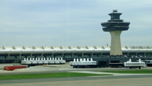 a airport with a control tower