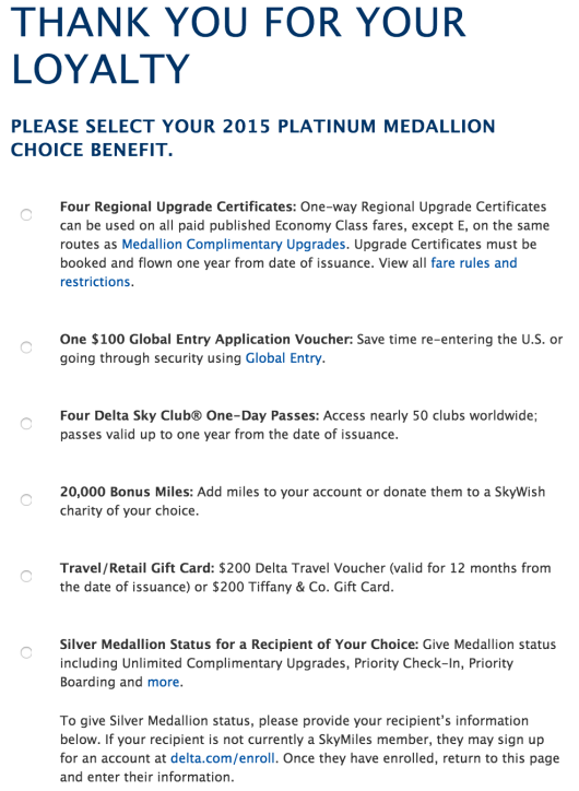 Should We Gift Delta Silver Status? Delta Choice Benefit Points