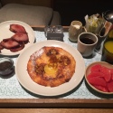 a tray with food on it