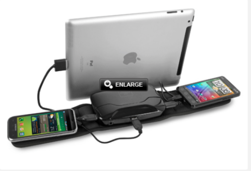 a cell phone charging station with a tablet