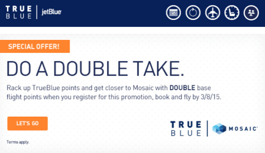 JetBlue TrueBlue Double Base Flight Points Promotion Points Miles 