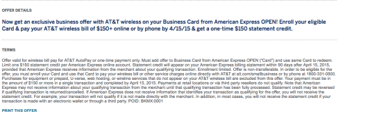 Amazing Amex Offers For You $150 Off $150 AT&T Wireless Bill!